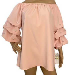 🆕 MSK  | BLUSH PEARL RUFFLE SLEEVE BLOUSE  SZ L